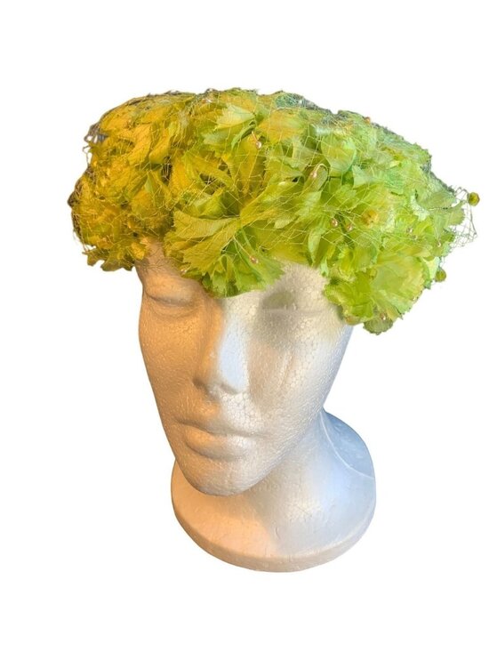 Unionmade Vintage Lime Green Floral Hat Veil Womens Size 22 Handmade USA main image 4